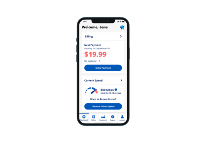 Captura de pantalla de la administración de cuenta móvil