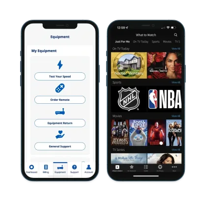 2 smartphones que muestran las aplicaciones de breezeline