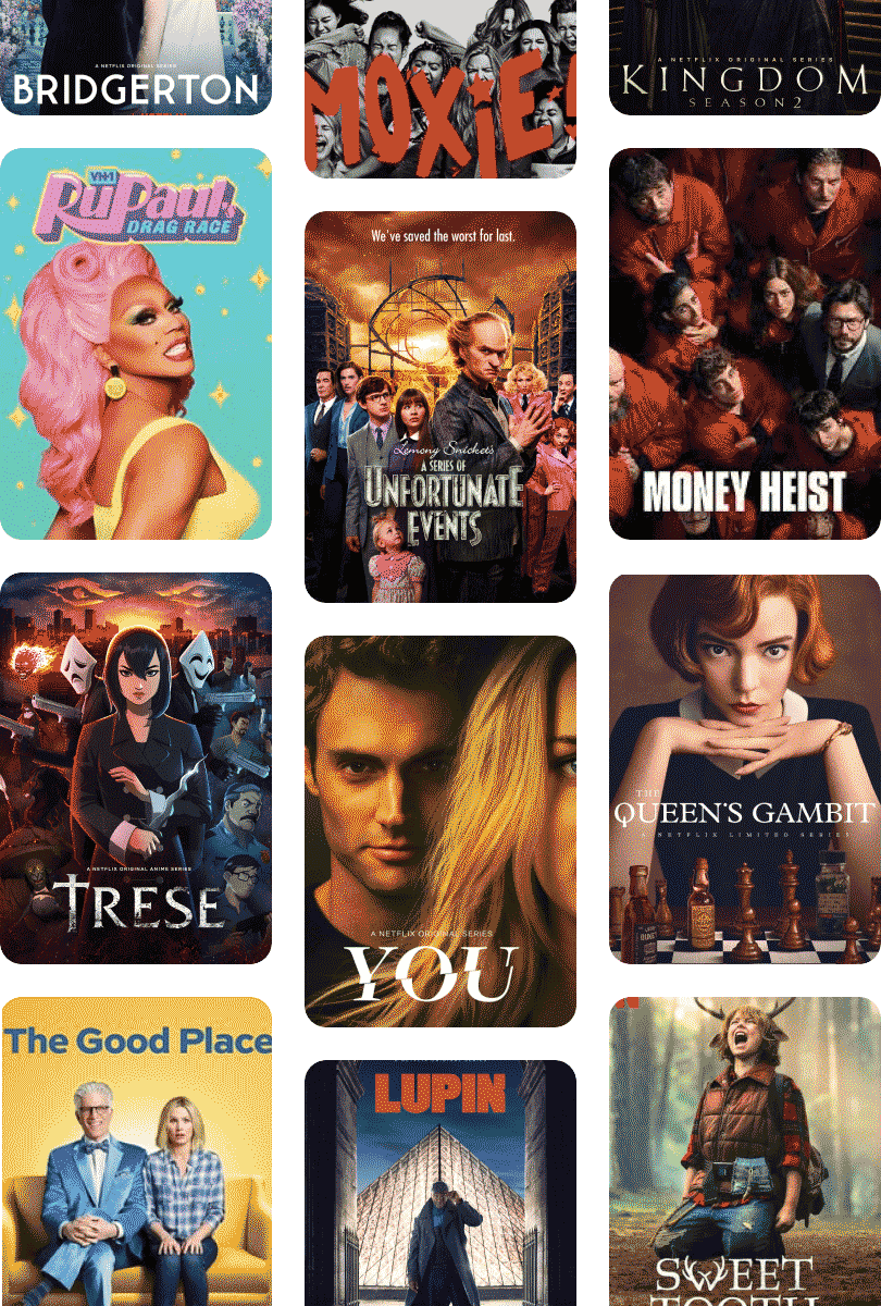 Los títulos de Netflix incluyen Money Heist, Queen's Gambit, RuPaul Drag Race y Lupin, entre otros.