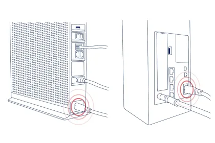 Boceto que muestra dónde volver a enchufar el cable coaxial en el módem