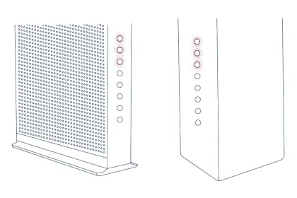 Luces resaltadas en módems, que indican que el módem está conectado